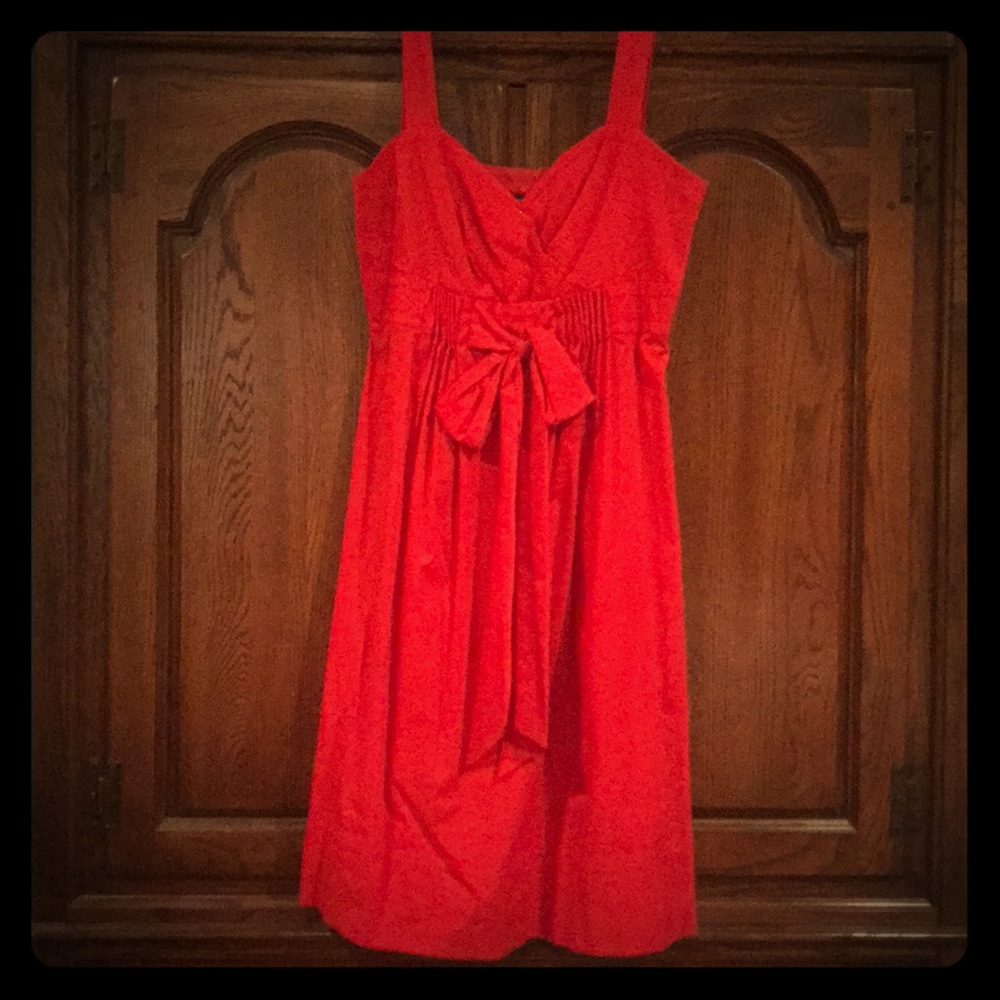 Beautiful Red Summer Dress with Bow Detail—Size 8